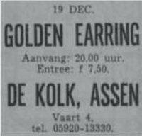 Ad for Golden Earring show December 19, 1971 Assen - De Kolk
